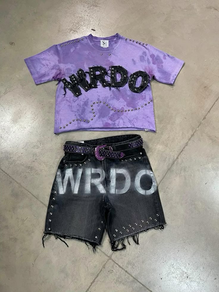 Blueblackie Child T-shirt set of T-shirt and short's printed purple t-shirt and black shorts