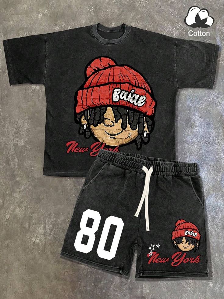 Blueblackie Child T-shirt set of T-shirt and short's printed black t-shirt and black shorts