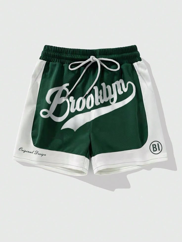 Blueblackie Brooklyn Branded Regular fit green and white shorts for men